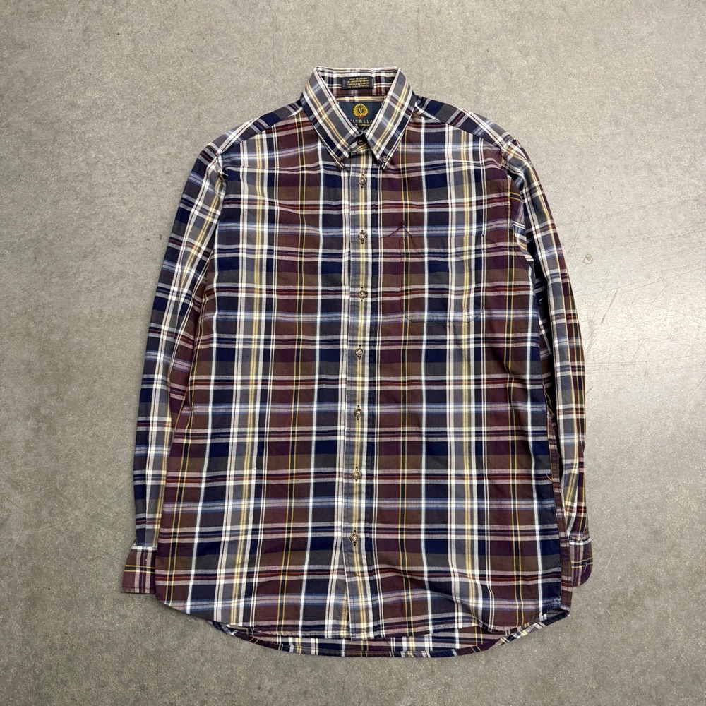Viyella Mens Plaid Button Down Shirt Medium Cotton Wool Blend Made in Canada